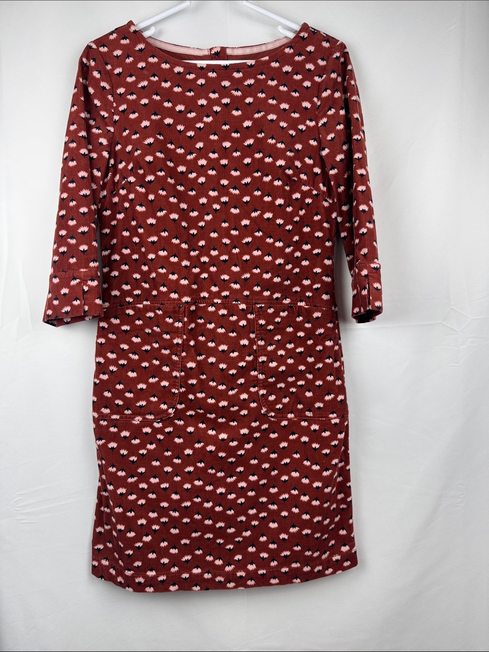 Boden Ditsy Floral Corduroy Shift Dress Pockets Size 2